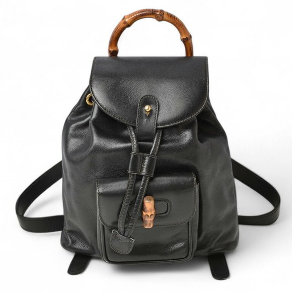GUCCI Bamboo Backpack Leather Black - Picture 1 of 9